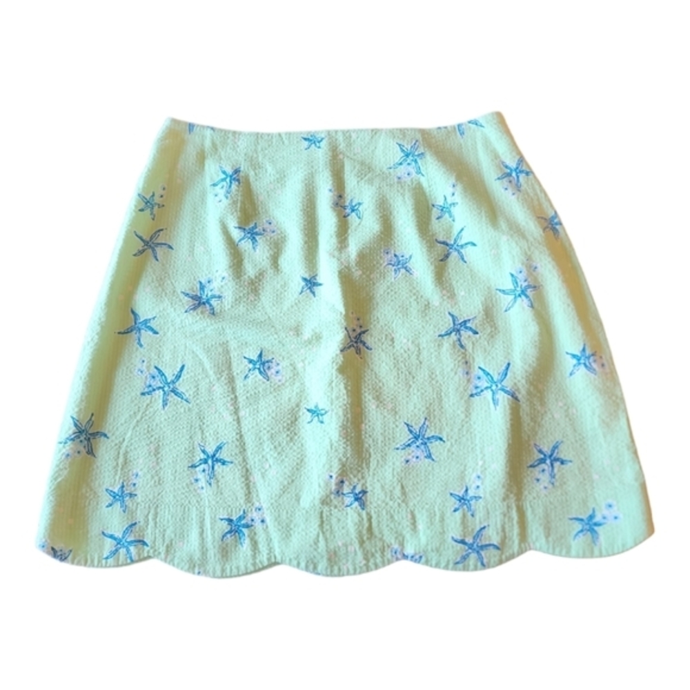 Lilly Pulitzer light green seersucker scalloped hem starfish cotton mini skirt 8